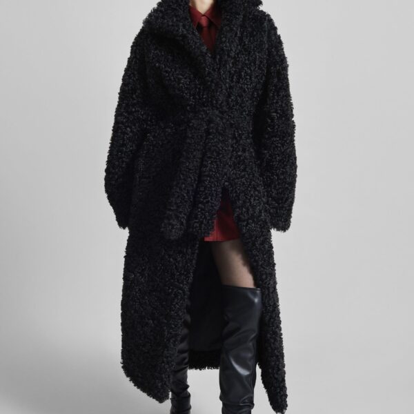 The Frankie Shop Ravello Faux Shearling Robe Coat - Black - Oversized Minimalist Coats in Black - Shop at Coveti