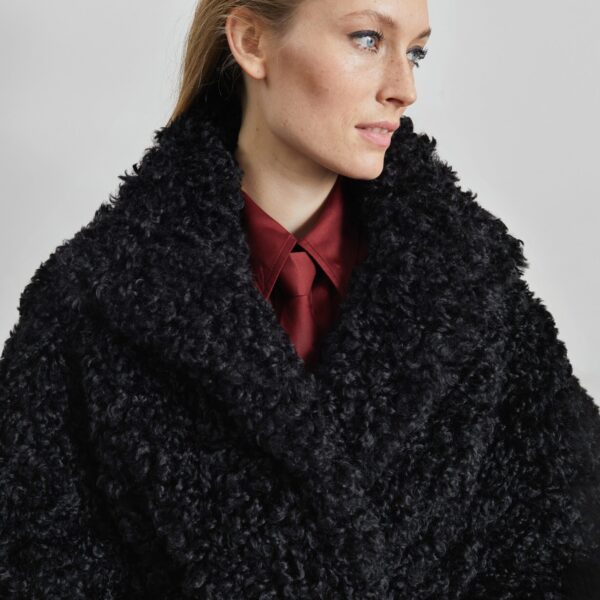 The Frankie Shop Ravello Faux Shearling Robe Coat - Black - Oversized Minimalist Coats in Black - Shop at Coveti