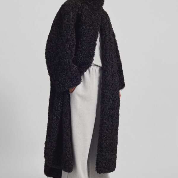The Frankie Shop Ravello Faux Shearling Robe Coat - Black - Oversized Minimalist Coats in Black - Shop at Coveti