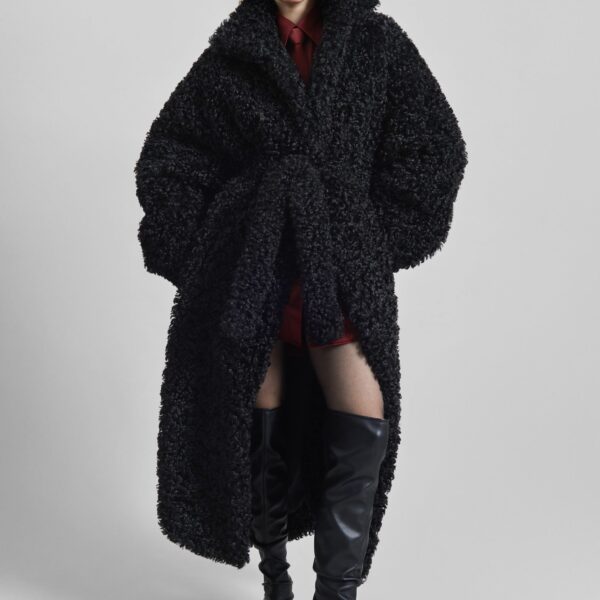 The Frankie Shop Ravello Faux Shearling Robe Coat - Black - Oversized Minimalist Coats in Black - Shop at Coveti