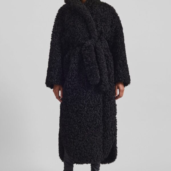 The Frankie Shop Ravello Faux Shearling Robe Coat - Black - Oversized Minimalist Coats in Black - Shop at Coveti
