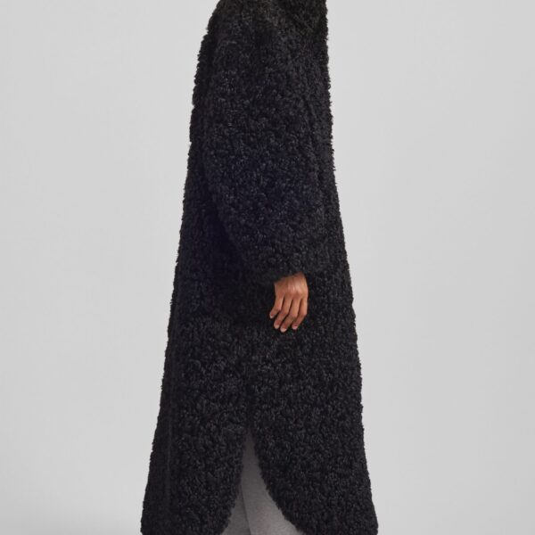 The Frankie Shop Ravello Faux Shearling Robe Coat - Black - Oversized Minimalist Coats in Black - Shop at Coveti