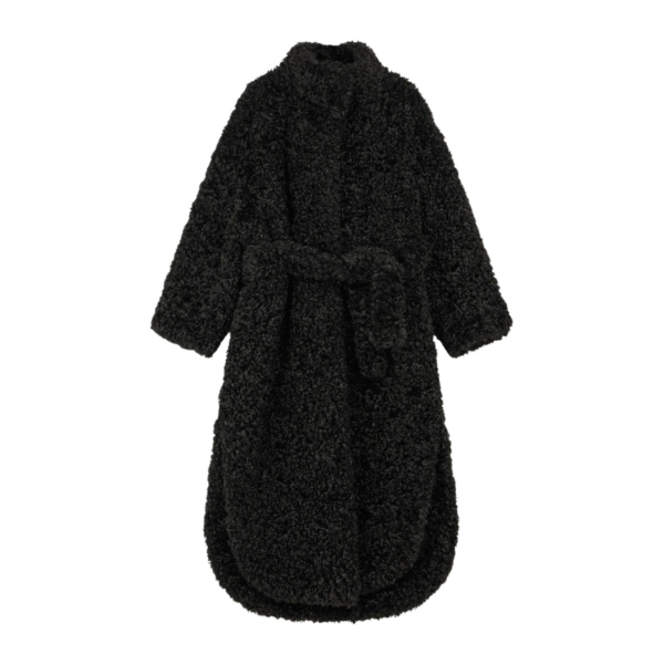 The Frankie Shop Ravello Faux Shearling Robe Coat - Black - Oversized Minimalist Coats in Black - Shop at Coveti