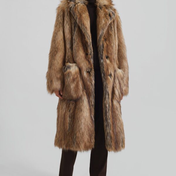 The Frankie Shop Rella Faux Fur Coat - Camel - Oversized Minimalist Coats in Brown - Shop at Coveti