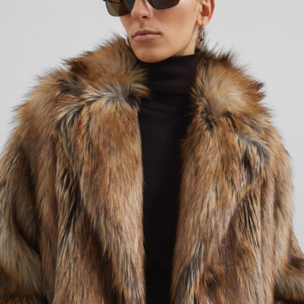 The Frankie Shop Rella Faux Fur Coat - Camel - Oversized Minimalist Coats in Brown - Shop at Coveti