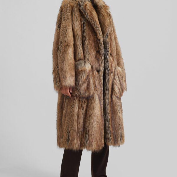 The Frankie Shop Rella Faux Fur Coat - Camel - Oversized Minimalist Coats in Brown - Shop at Coveti