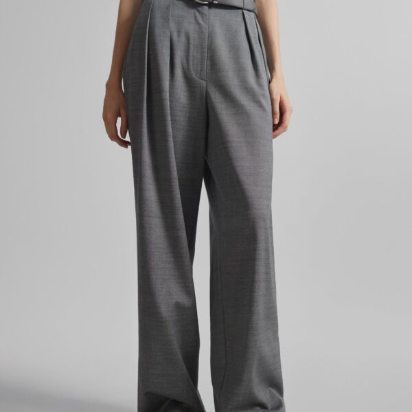 The Frankie Shop Ripley Pleated Trousers - Grey Melange - Oversized Minimalist Pants in Grey - Shop at Coveti