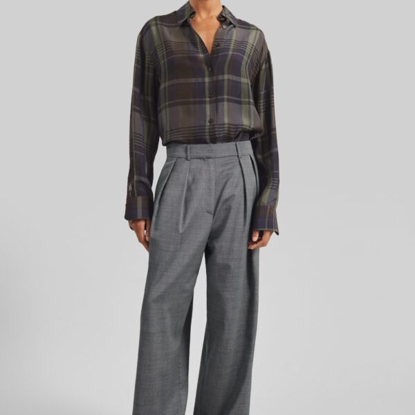 The Frankie Shop Ripley Pleated Trousers - Grey Melange - Oversized Minimalist Pants in Grey - Shop at Coveti