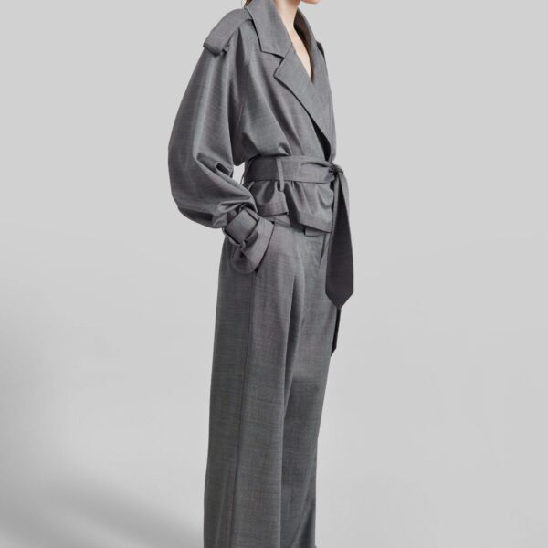 The Frankie Shop Ripley Pleated Trousers - Grey Melange - Oversized Minimalist Pants in Grey - Shop at Coveti