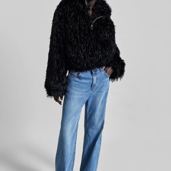 The Frankie Shop Rivee Faux Fur Pullover - Black - Oversized Minimalist Tops in Black - Shop at Coveti
