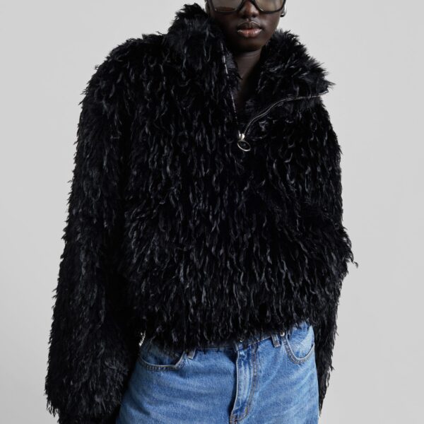 The Frankie Shop Rivee Faux Fur Pullover - Black - Oversized Minimalist Tops in Black - Shop at Coveti