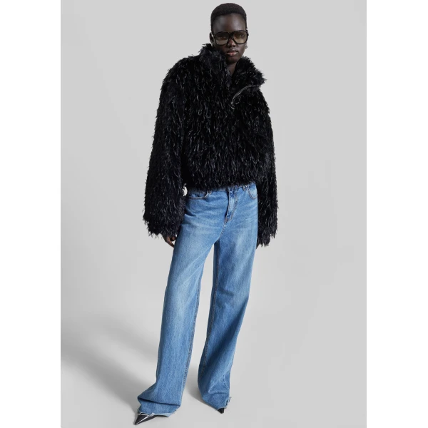 The Frankie Shop Rivee Faux Fur Pullover – Black Top, view 6
