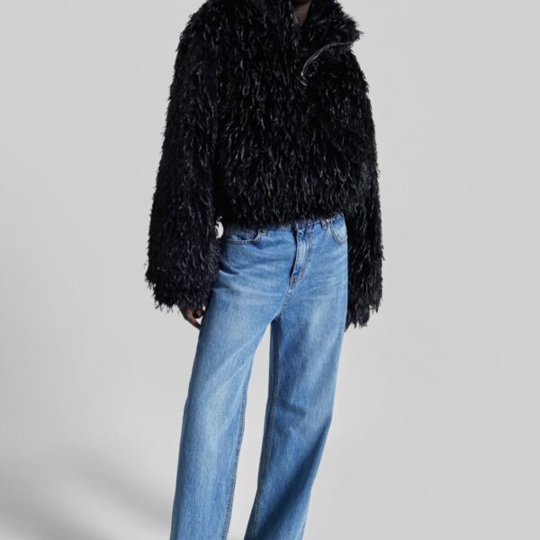 The Frankie Shop Rivee Faux Fur Pullover - Black - Oversized Minimalist Tops in Black - Shop at Coveti