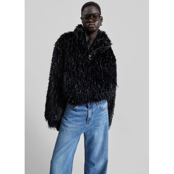 The Frankie Shop Rivee Faux Fur Pullover – Black Top, view 7