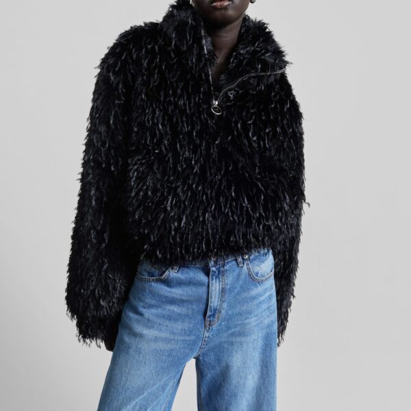 The Frankie Shop Rivee Faux Fur Pullover - Black - Oversized Minimalist Tops in Black - Shop at Coveti