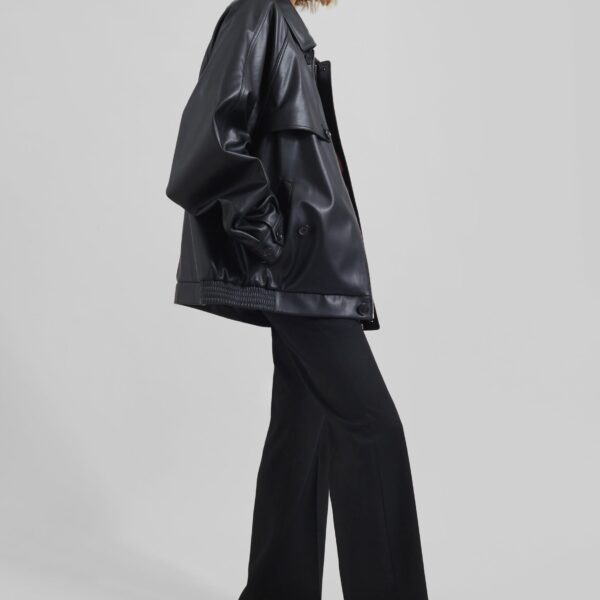 The Frankie Shop Roisin Faux Leather Jacket - Black - Oversized Minimalist Jackets in Black - Shop at Coveti