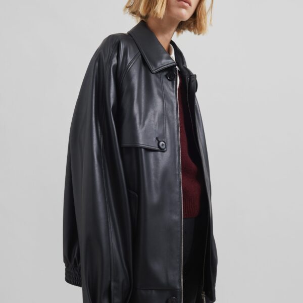 The Frankie Shop Roisin Faux Leather Jacket - Black - Oversized Minimalist Jackets in Black - Shop at Coveti