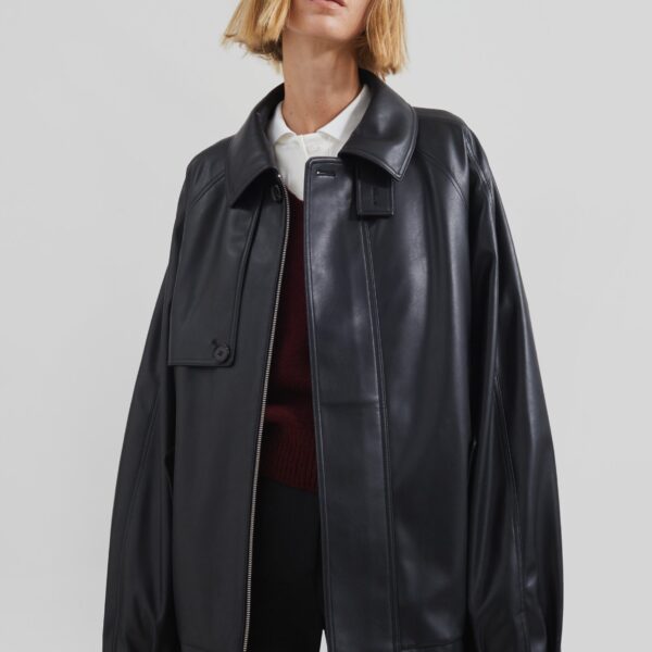 The Frankie Shop Roisin Faux Leather Jacket - Black - Oversized Minimalist Jackets in Black - Shop at Coveti
