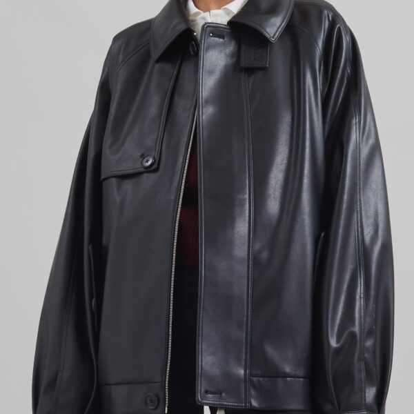 The Frankie Shop Roisin Faux Leather Jacket - Black - Oversized Minimalist Jackets in Black - Shop at Coveti
