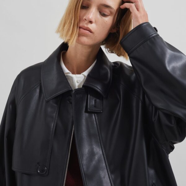 The Frankie Shop Roisin Faux Leather Jacket - Black - Oversized Minimalist Jackets in Black - Shop at Coveti