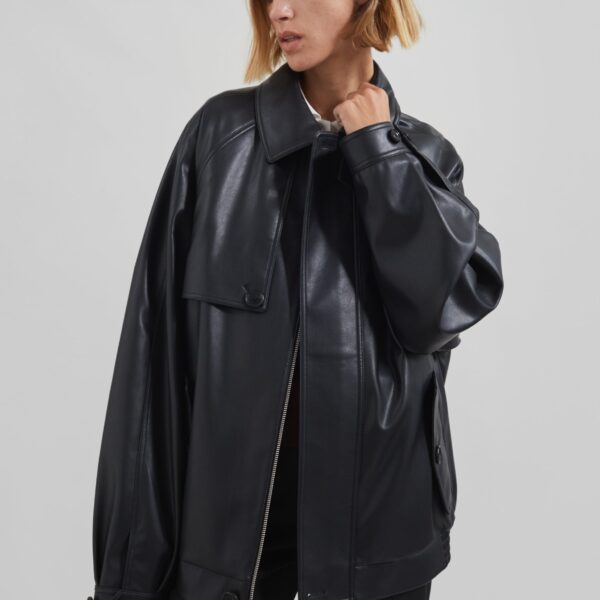 The Frankie Shop Roisin Faux Leather Jacket - Black - Oversized Minimalist Jackets in Black - Shop at Coveti