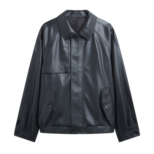 The Frankie Shop Roisin Faux Leather Jacket - Black - Oversized Minimalist Jackets in Black - Shop at Coveti