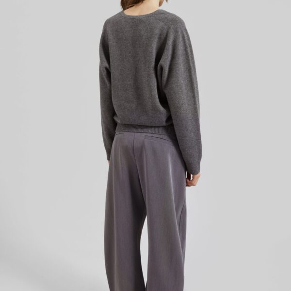 The Frankie Shop Ronse V-Neck Superfine Lambswool Sweater - Grey - Oversized Minimalist Knitwear in Grey - Shop at Coveti