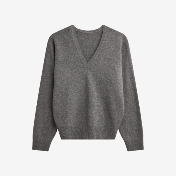 The Frankie Shop Ronse V-Neck Superfine Lambswool Sweater - Grey - Oversized Minimalist Knitwear in Grey - Shop at Coveti