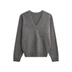 The Frankie Shop Ronse V-Neck Superfine Lambswool Sweater - Grey - Oversized Minimalist Knitwear in Grey - Shop at Coveti
