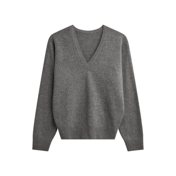 The Frankie Shop Ronse V-Neck Superfine Lambswool Sweater - Grey - Oversized Minimalist Knitwear in Grey - Shop at Coveti