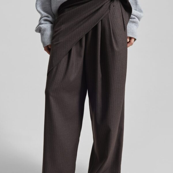 The Frankie Shop Rovigo Scarf Wrap Pants - Brown Stripe - Oversized Minimalist Pants in Brown - Shop at Coveti