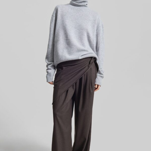 The Frankie Shop Rovigo Scarf Wrap Pants - Brown Stripe - Oversized Minimalist Pants in Brown - Shop at Coveti