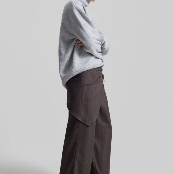 The Frankie Shop Rovigo Scarf Wrap Pants - Brown Stripe - Oversized Minimalist Pants in Brown - Shop at Coveti