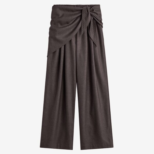 The Frankie Shop Rovigo Scarf Wrap Pants - Brown Stripe - Oversized Minimalist Pants in Brown - Shop at Coveti