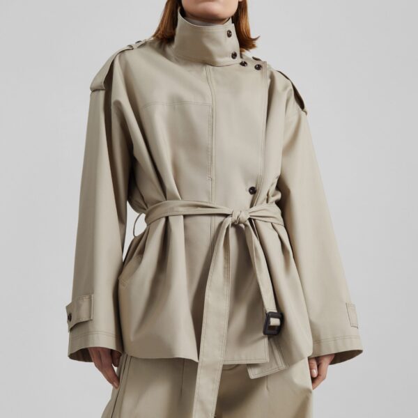 The Frankie Shop Schagen Short Trench - Beige - Oversized Minimalist Coats in Beige - Shop at Coveti