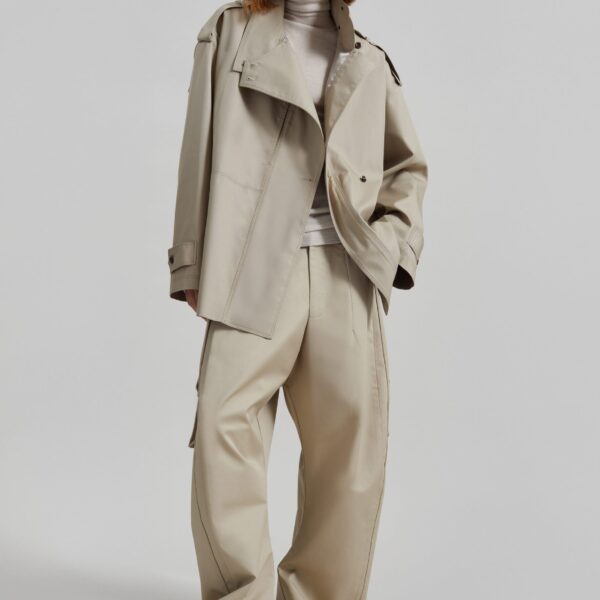 The Frankie Shop Schagen Short Trench - Beige - Oversized Minimalist Coats in Beige - Shop at Coveti