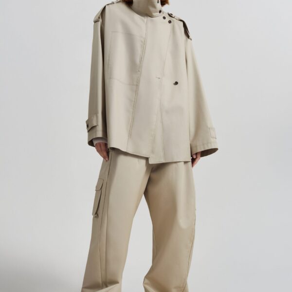 The Frankie Shop Schagen Short Trench - Beige - Oversized Minimalist Coats in Beige - Shop at Coveti