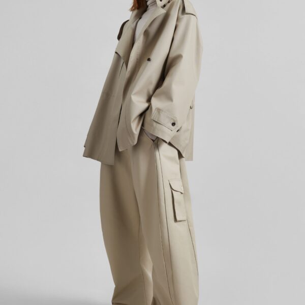The Frankie Shop Schagen Short Trench - Beige - Oversized Minimalist Coats in Beige - Shop at Coveti