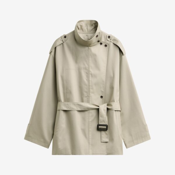 The Frankie Shop Schagen Short Trench - Beige - Oversized Minimalist Coats in Beige - Shop at Coveti