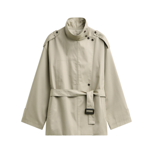 The Frankie Shop Schagen Short Trench - Beige - Oversized Minimalist Coats in Beige - Shop at Coveti