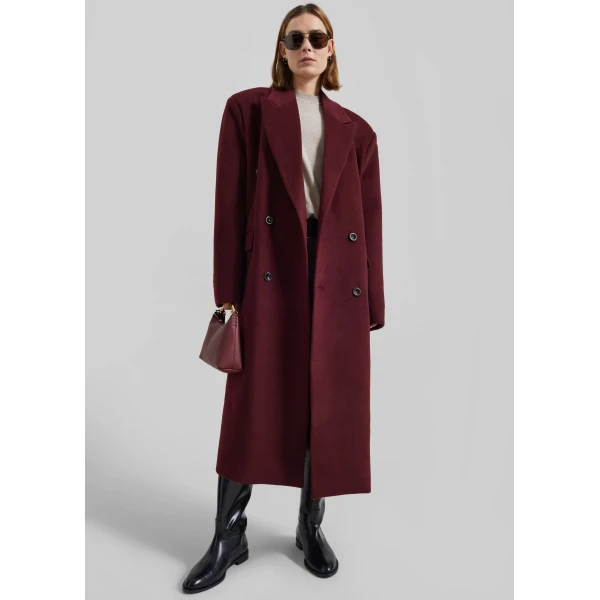The Frankie Shop Skaila Double-Breasted Coat – Burgundy, view 3