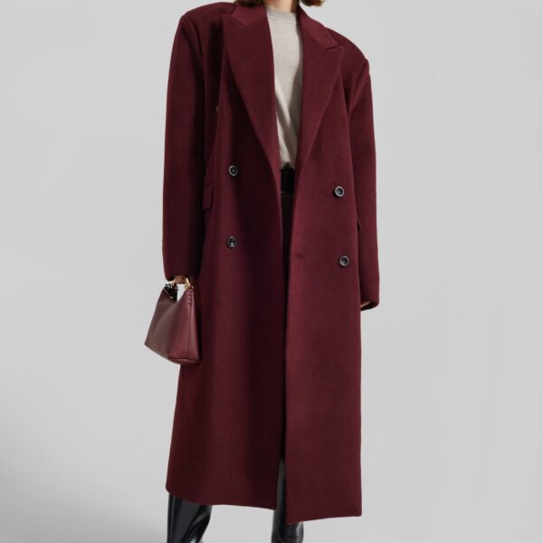 The Frankie Shop Skaila Double-Breasted Coat - Burgundy - Oversized Minimalist Coats in Red - Shop at Coveti