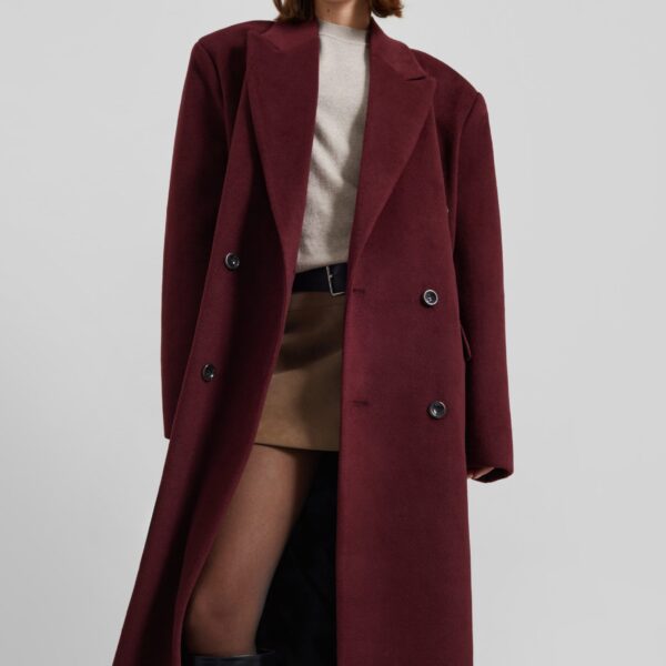 The Frankie Shop Skaila Double-Breasted Coat - Burgundy - Oversized Minimalist Coats in Red - Shop at Coveti