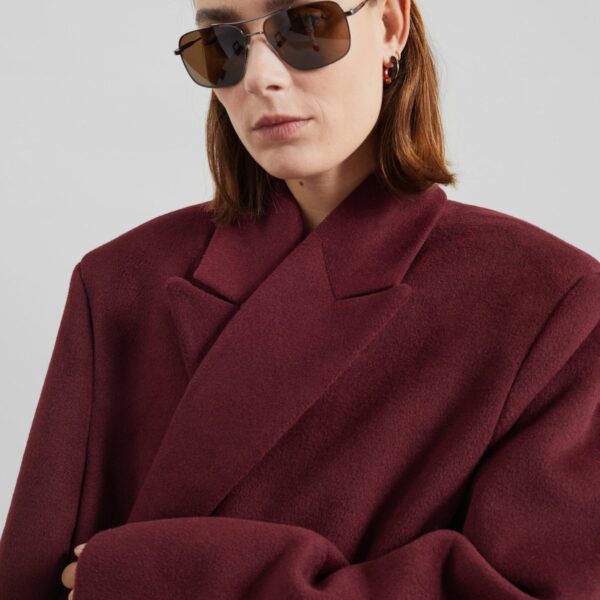 The Frankie Shop Skaila Double-Breasted Coat - Burgundy - Oversized Minimalist Coats in Red - Shop at Coveti