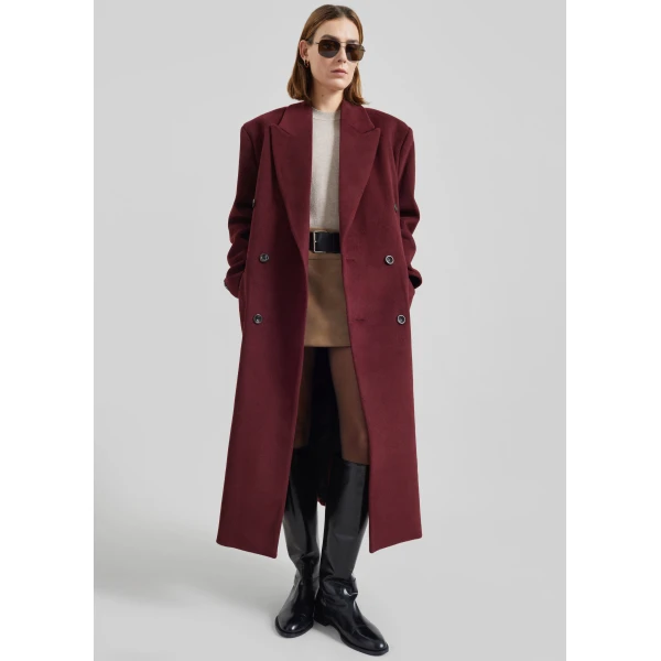 The Frankie Shop Skaila Double-Breasted Coat – Burgundy, view 6