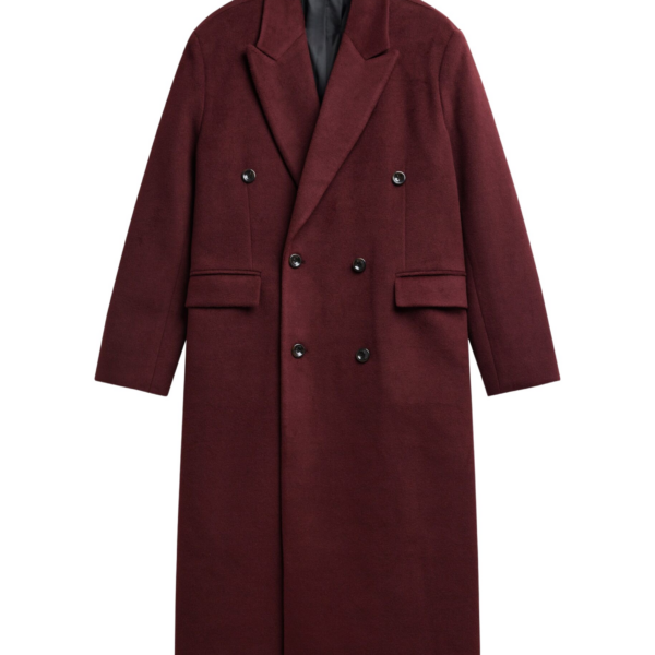 The Frankie Shop Skaila Double-Breasted Coat - Burgundy - Oversized Minimalist Coats in Red - Shop at Coveti