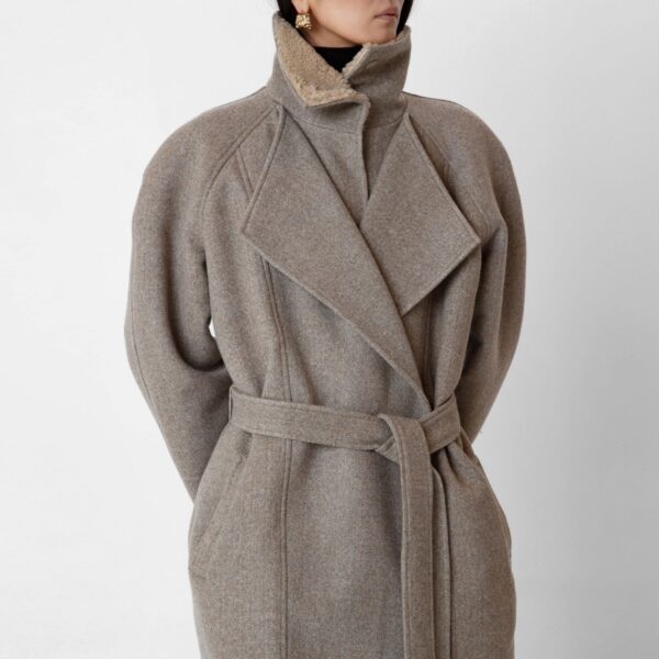 The Frankie Shop Skive Padded Short Coat - Beige Melange - Oversized Minimalist Coats in Beige - Shop at Coveti