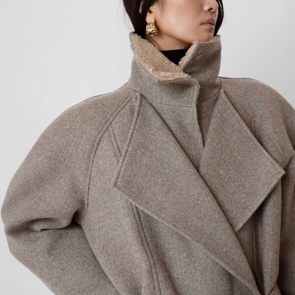 The Frankie Shop Skive Padded Short Coat - Beige Melange - Oversized Minimalist Coats in Beige - Shop at Coveti
