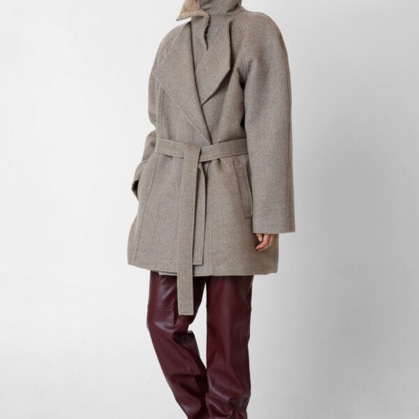 The Frankie Shop Skive Padded Short Coat - Beige Melange - Oversized Minimalist Coats in Beige - Shop at Coveti