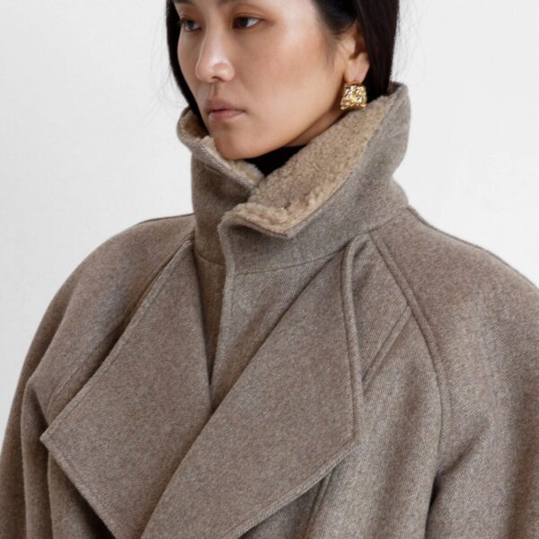 The Frankie Shop Skive Padded Short Coat - Beige Melange - Oversized Minimalist Coats in Beige - Shop at Coveti
